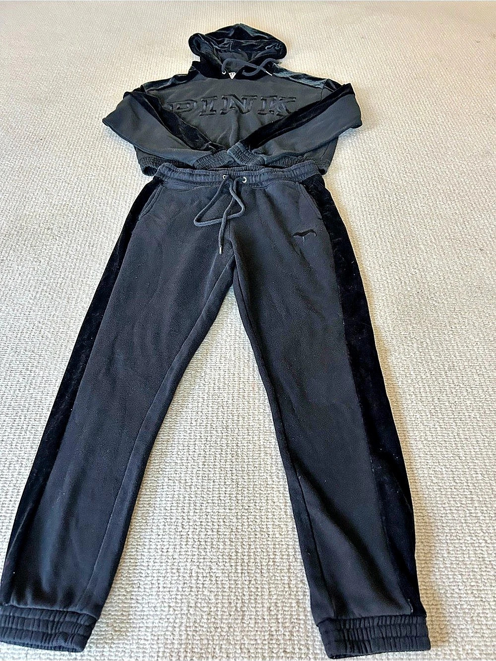 PINK Black Hoodie & Jogger Set Size Small